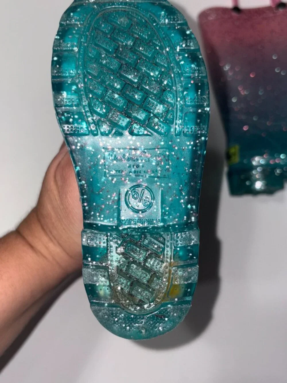 Western Chief Kids Pink Teal Ombre Glitter Light Up Rain Boots Size 5/6 Toddler